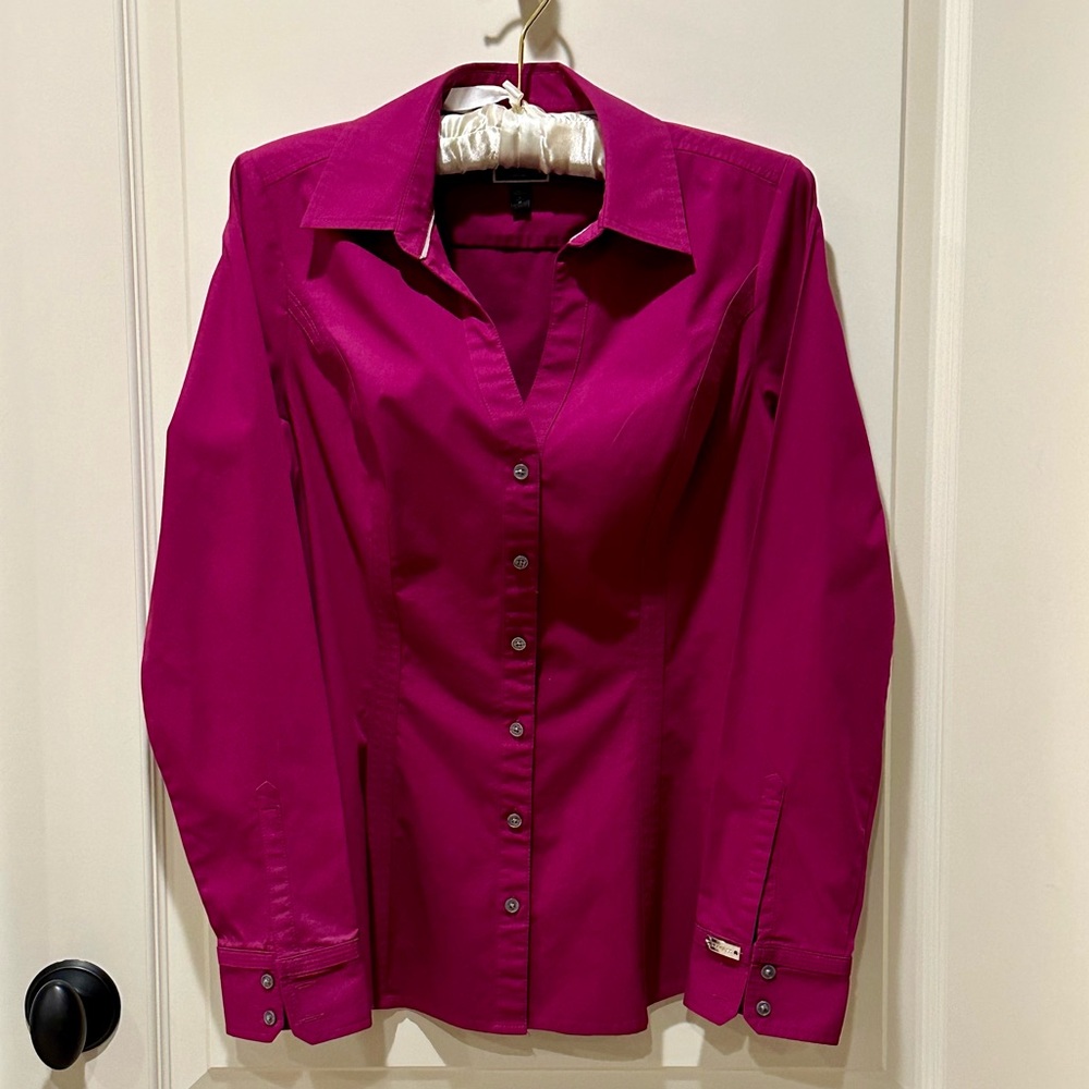 SOLD Express Essential Shirt Fuschia Hot Pink Magenta Med Dress Button Down Top